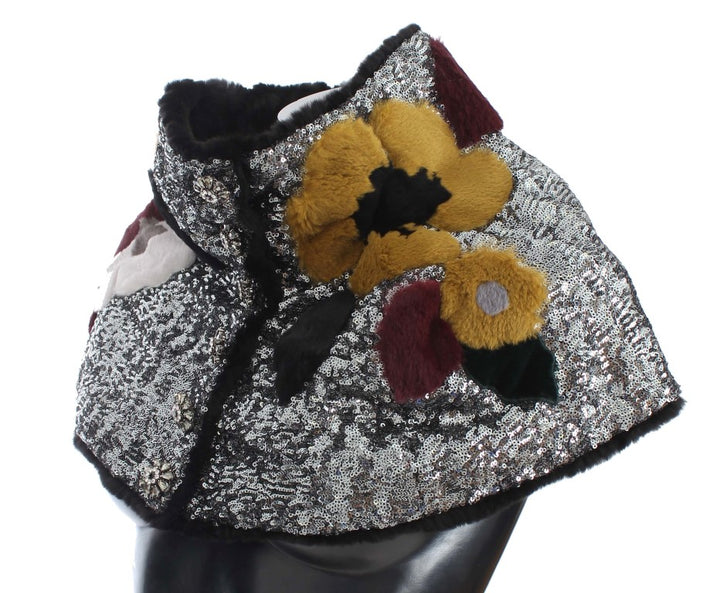 Eleganter floraler Pelzschal mit Pailletten