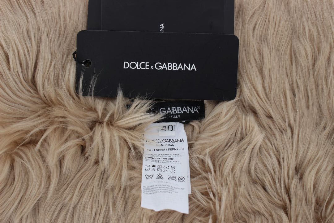 Dolce & Gabbana Elegantes Umhängetuch aus Alpakafell in Beige