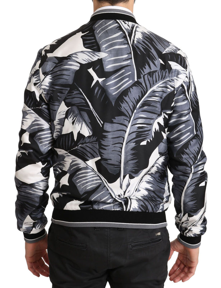 Elegante Bomberjacke aus Seide mit Bananenblattdruck