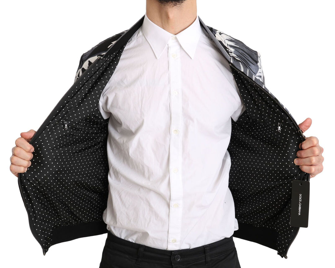 Elegante Bomberjacke aus Seide mit Bananenblattdruck