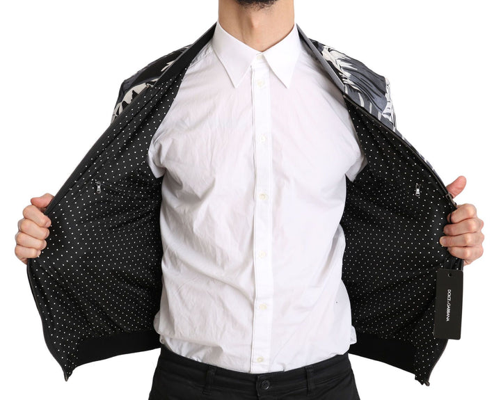 Elegante Bomberjacke aus Seide mit Bananenblattdruck