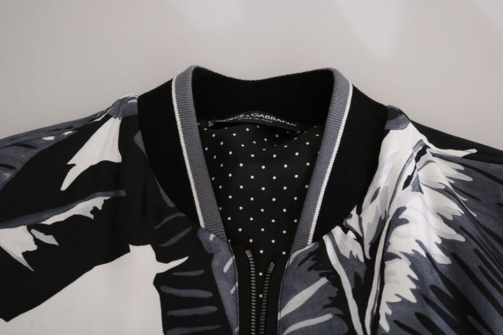 Elegante Bomberjacke aus Seide mit Bananenblattdruck