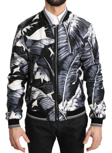 Elegante Bomberjacke aus Seide mit Bananenblattdruck