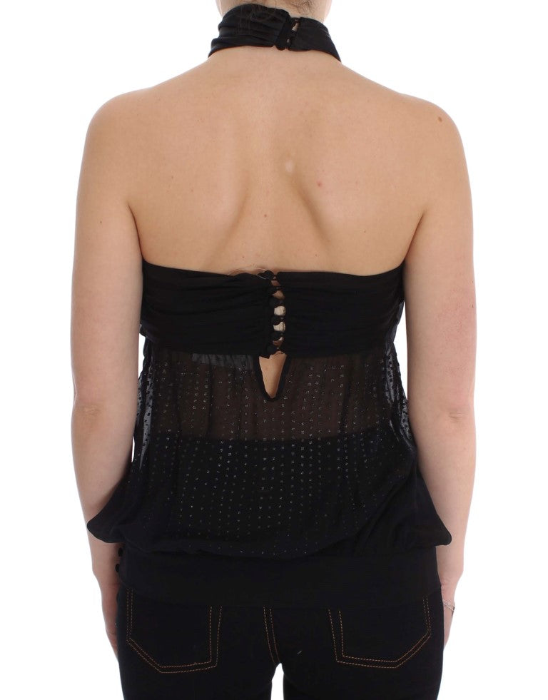 Elegant black evening wrap top blouse