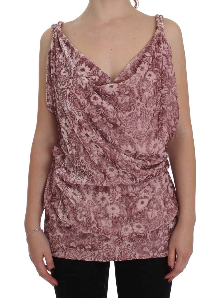 Rosa Viskose-Seidenbluse mit Blumendruck Top