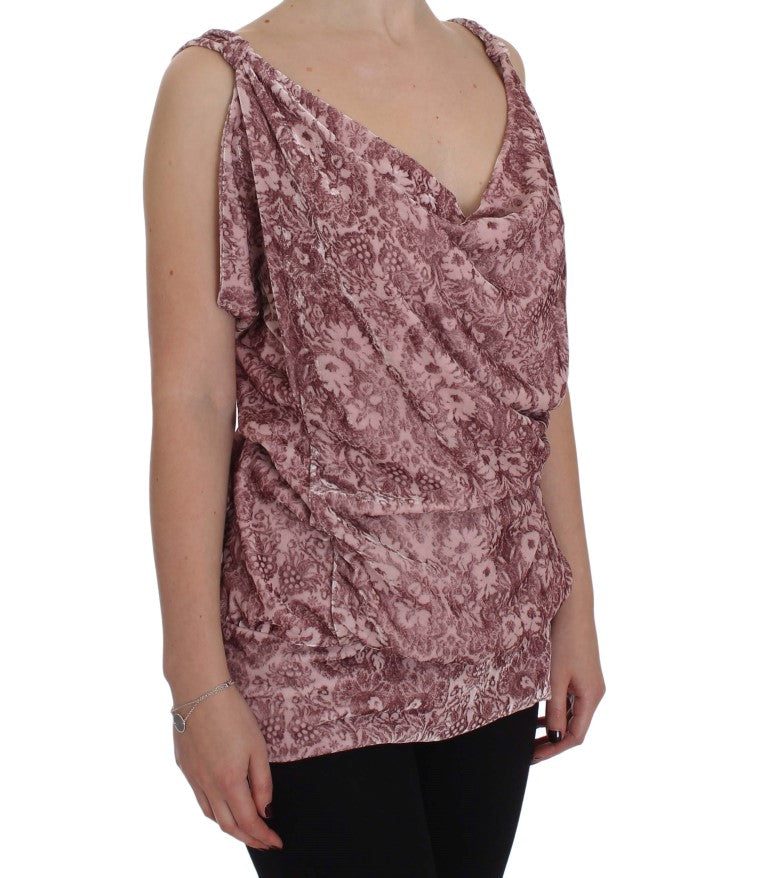 Rosa Viskose-Seidenbluse mit Blumendruck Top
