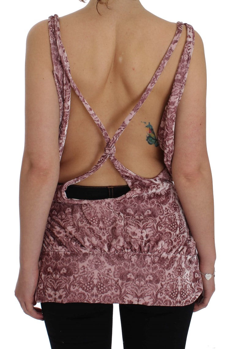 Rosa Viskose-Seidenbluse mit Blumendruck Top
