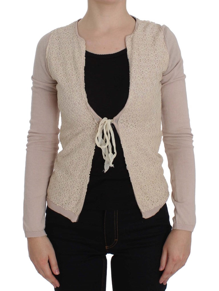 Elegant pink wrap sweater made of cotton knit