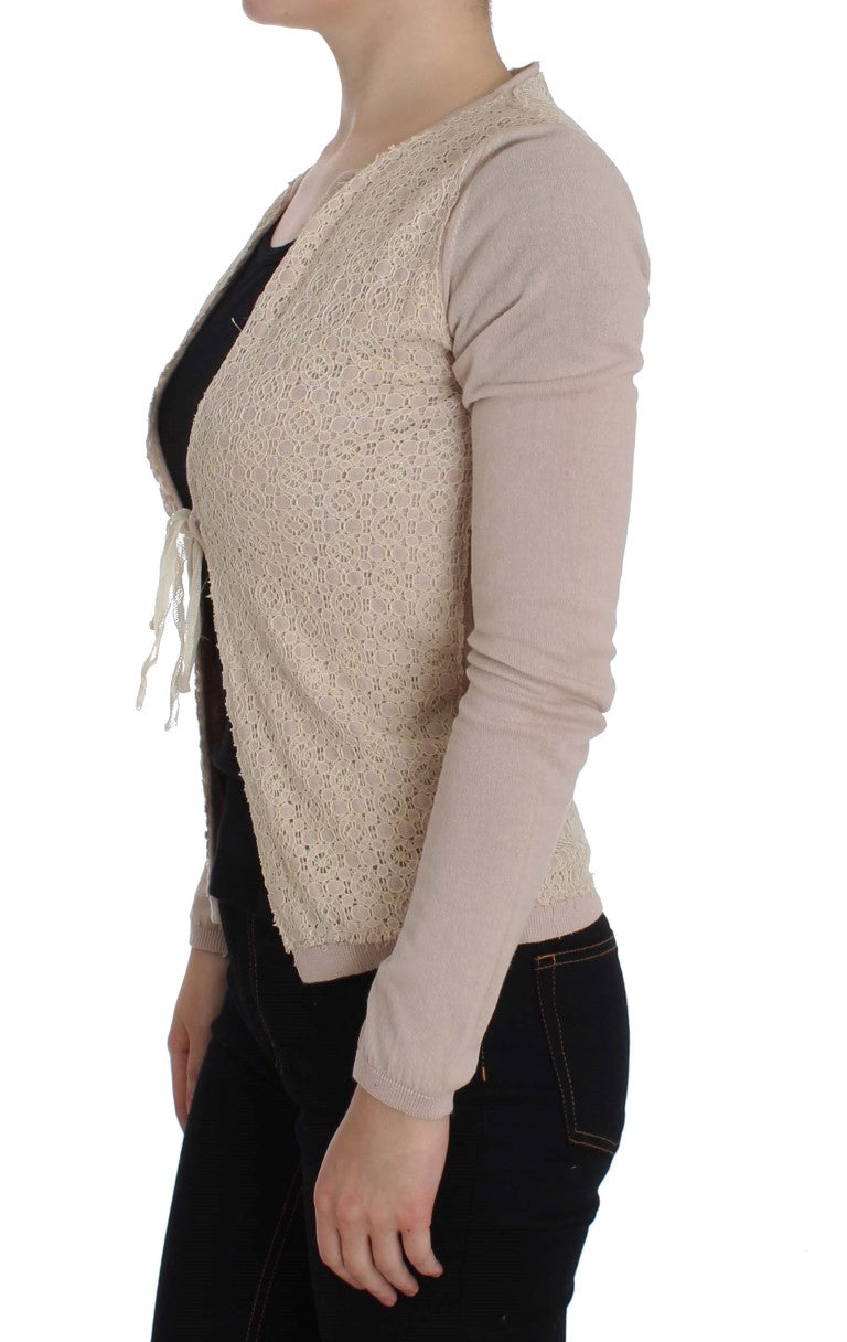 Elegant pink wrap sweater made of cotton knit