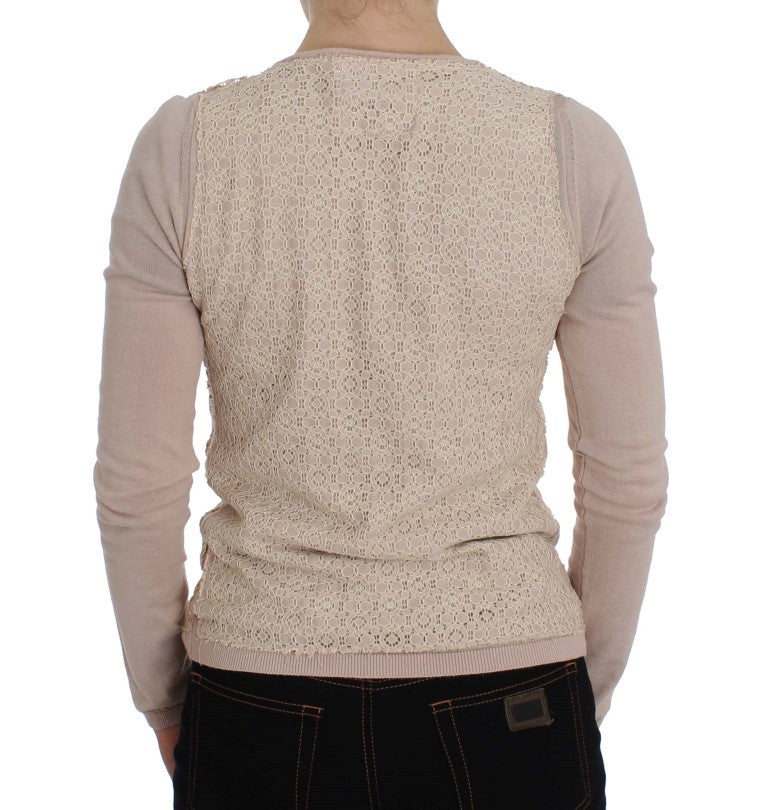 Elegant pink wrap sweater made of cotton knit