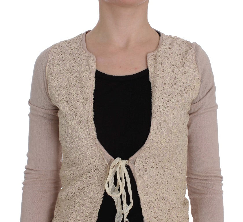 Elegant pink wrap sweater made of cotton knit