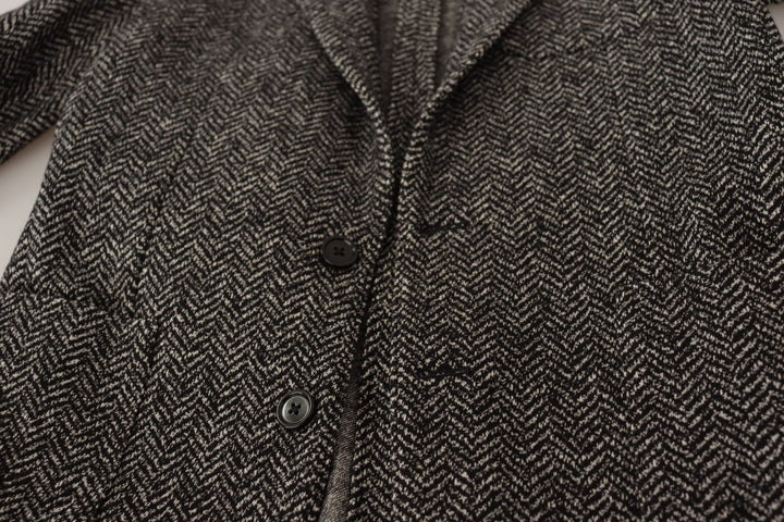 Exquisite grey herringbone blazer jacket