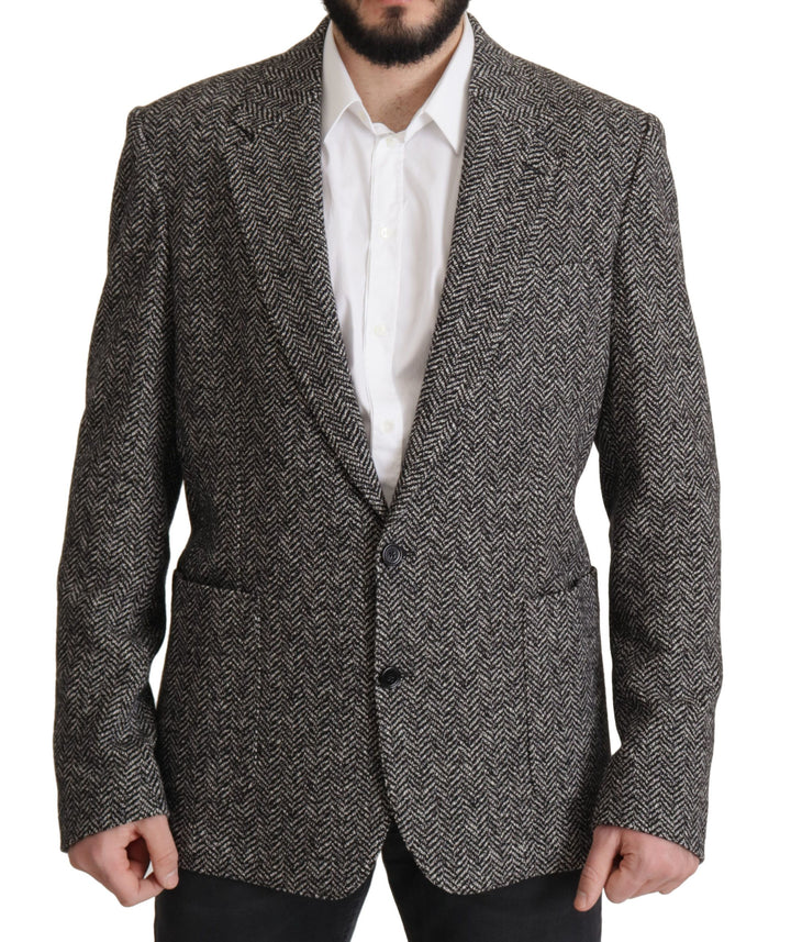 Exquisite grey herringbone blazer jacket