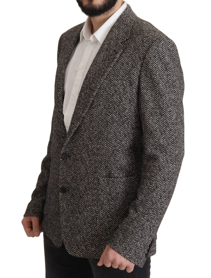 Exquisite grey herringbone blazer jacket