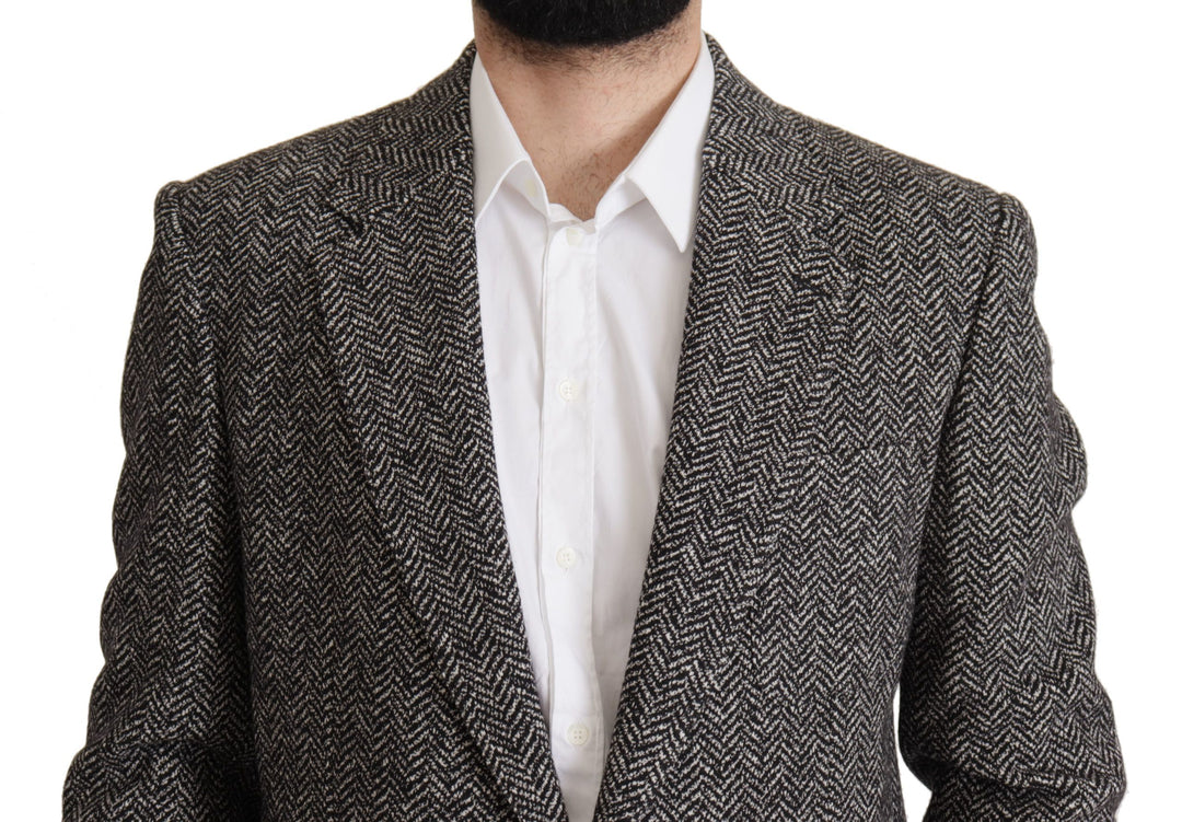 Exquisite grey herringbone blazer jacket