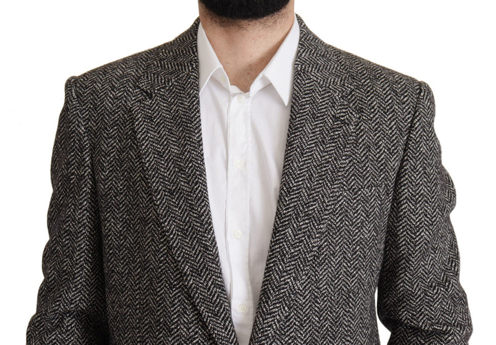 Exquisite grey herringbone blazer jacket