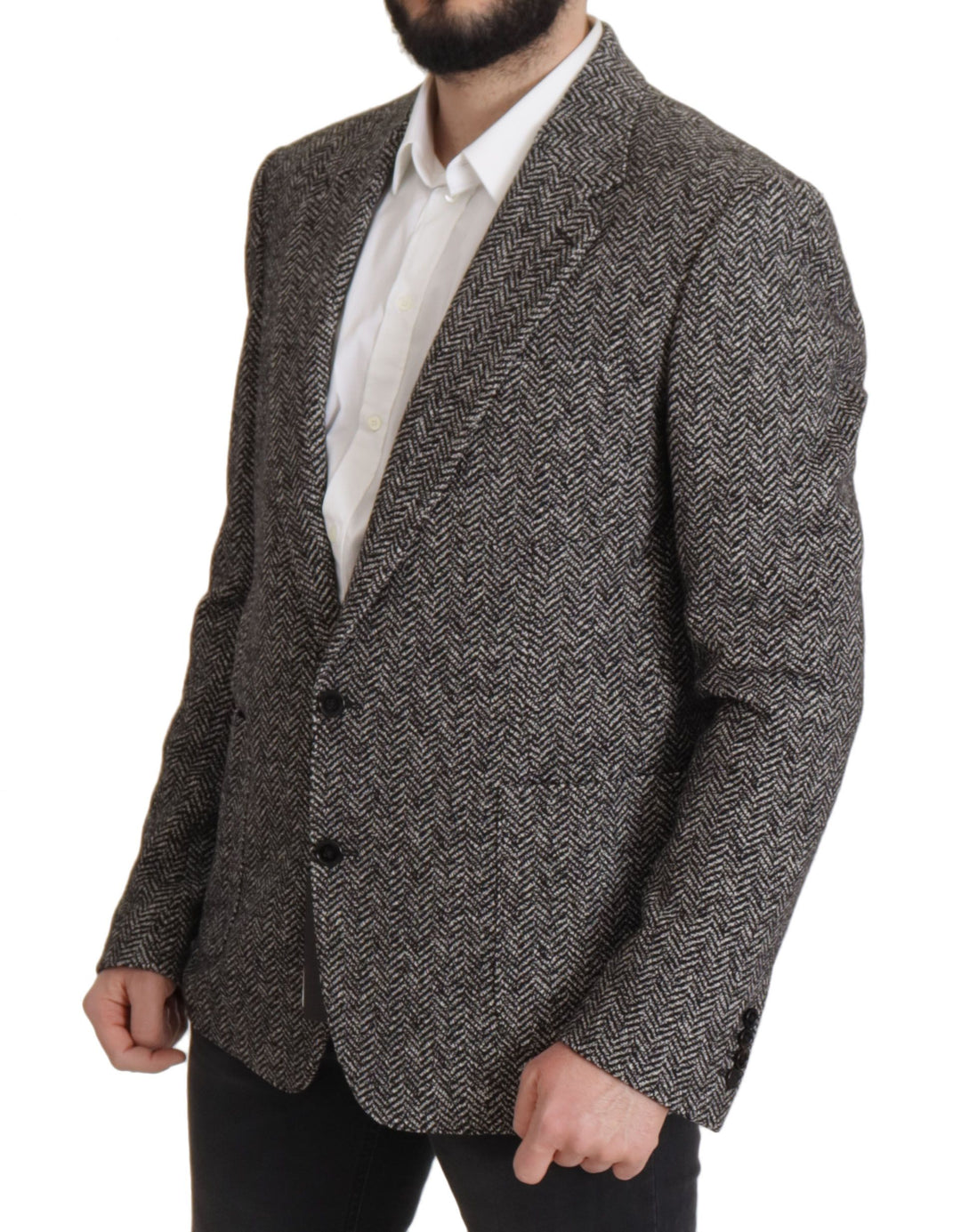 Exquisite grey herringbone blazer jacket