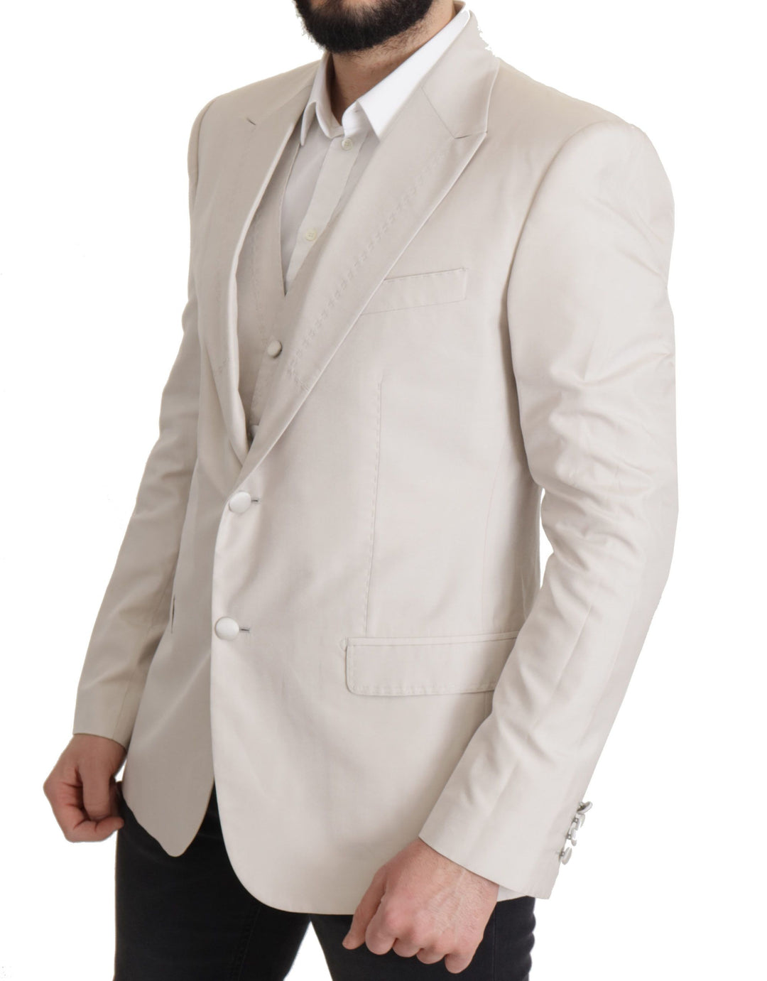 Elegant light grey silk blend suit jacket set