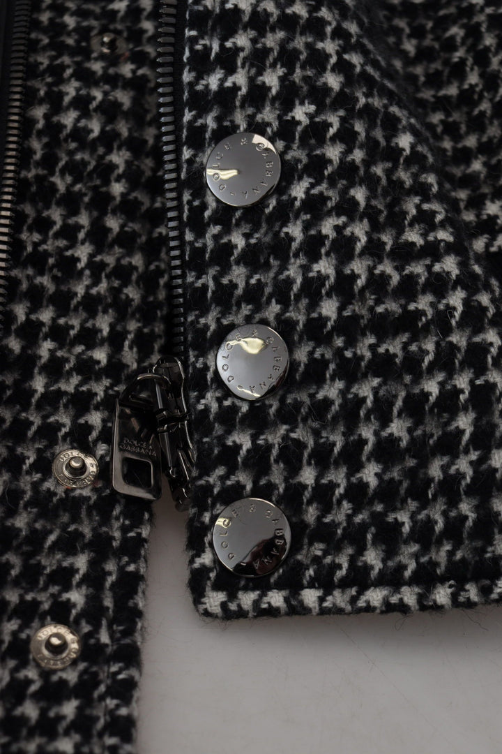 Multicolored houndstooth leather bomber jacket