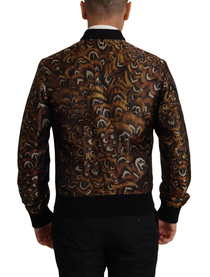 Braune Feder Blousonjacke mit durchgehendem Reißverschluss