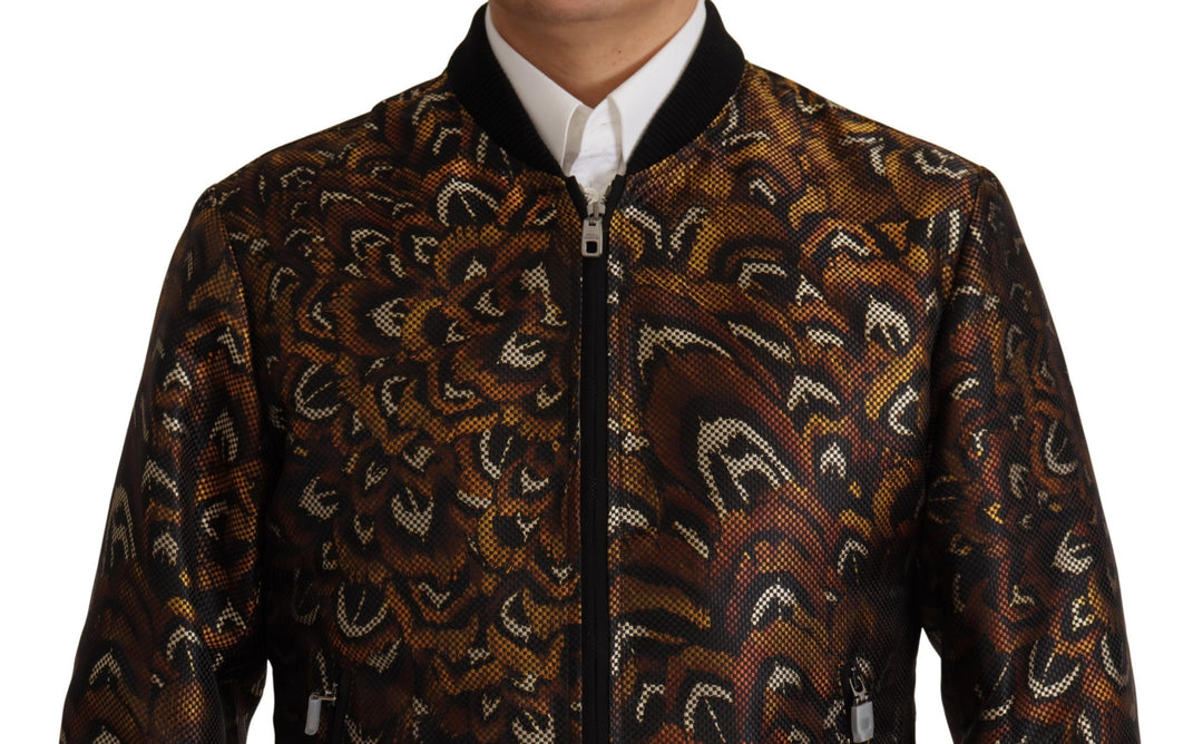 Braune Feder Blousonjacke mit durchgehendem Reißverschluss