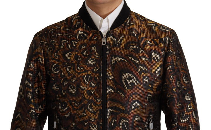 Braune Feder Blousonjacke mit durchgehendem Reißverschluss