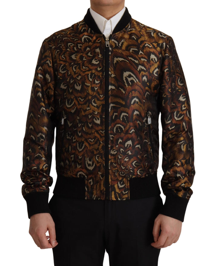 Braune Feder Blousonjacke mit durchgehendem Reißverschluss