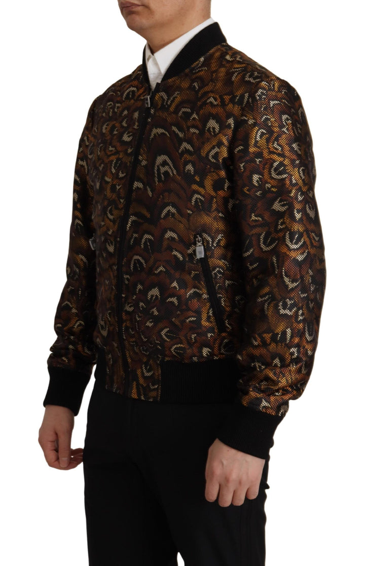 Braune Feder Blousonjacke mit durchgehendem Reißverschluss