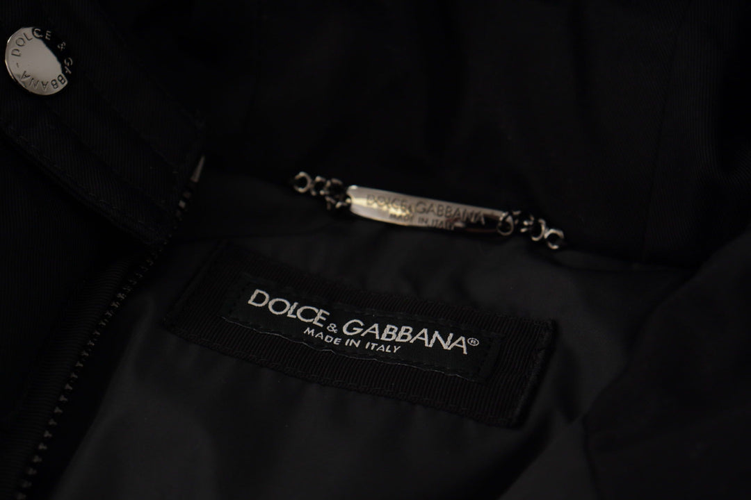 Schwarzer Nylon-Parka-Mantel mit Kapuze Winterjacke