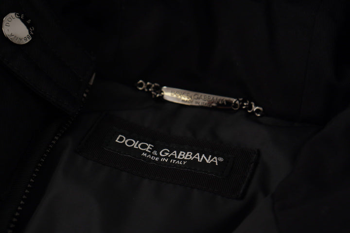 Schwarzer Nylon-Parka-Mantel mit Kapuze Winterjacke