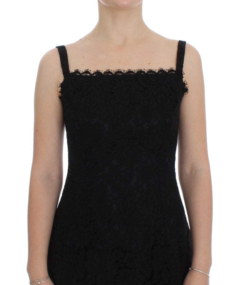 Elegant black floral lace knee-length dress
