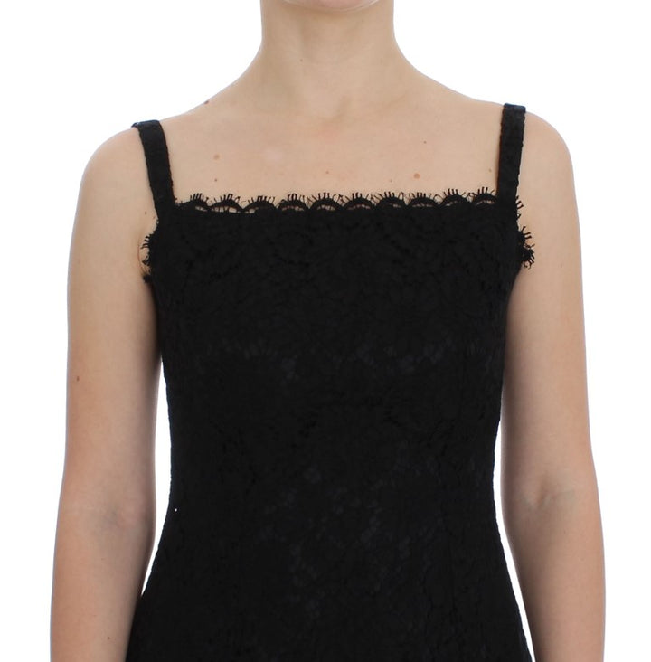 Elegant black floral lace knee-length dress