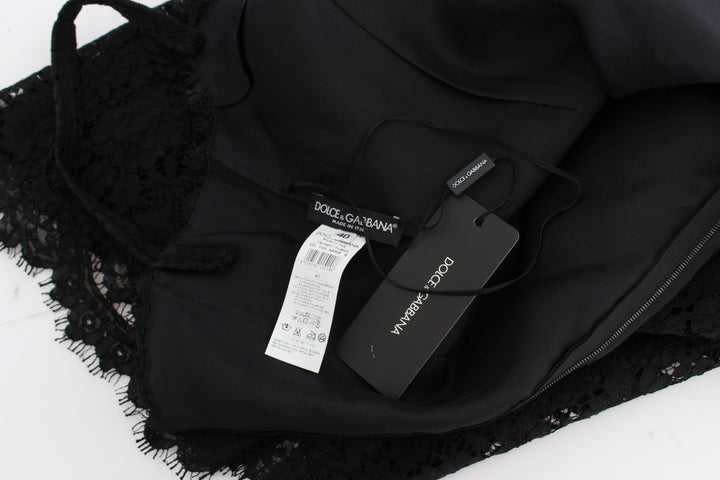 Elegant black floral lace knee-length dress