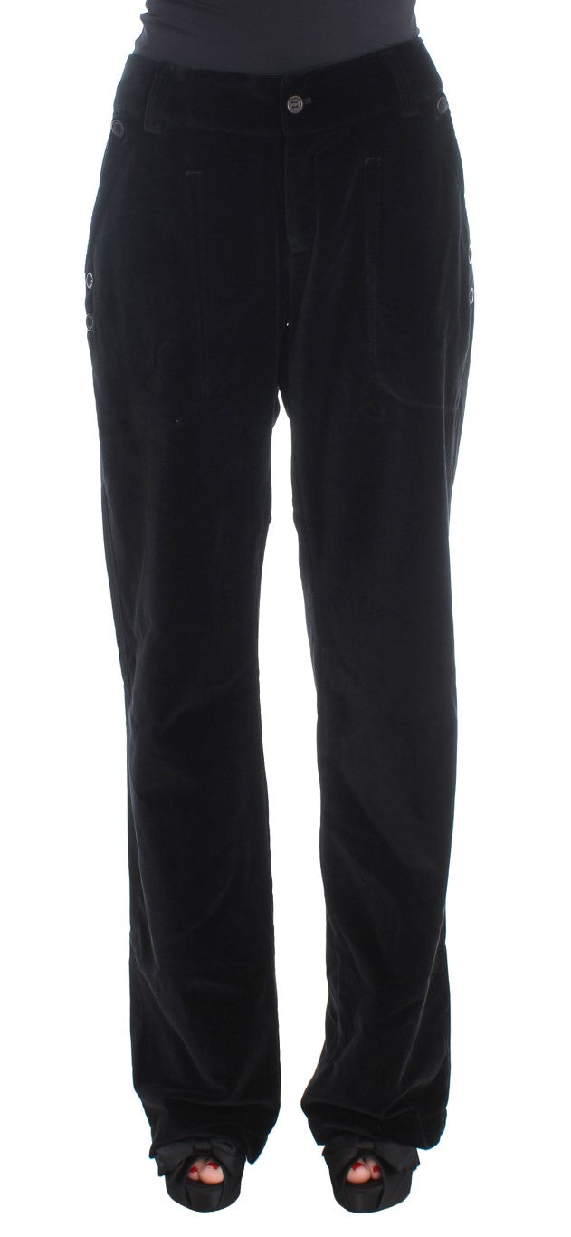 Schwarze Samt-Baumwoll-Hose mit geraden Beinen