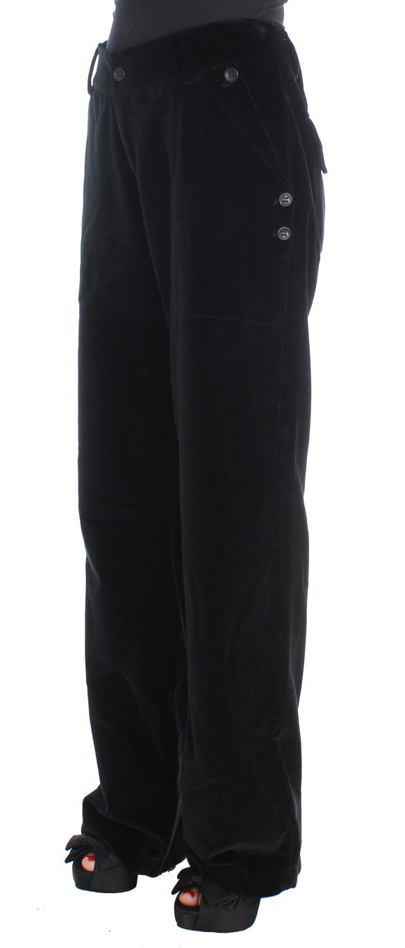Schwarze Samt-Baumwoll-Hose mit geraden Beinen