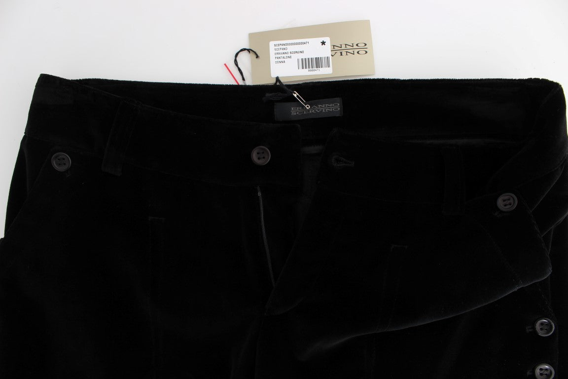 Schwarze Samt-Baumwoll-Hose mit geraden Beinen