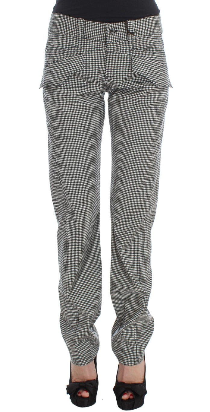 Schwarz-weiß karierte Baumwoll-Luxus-Hose