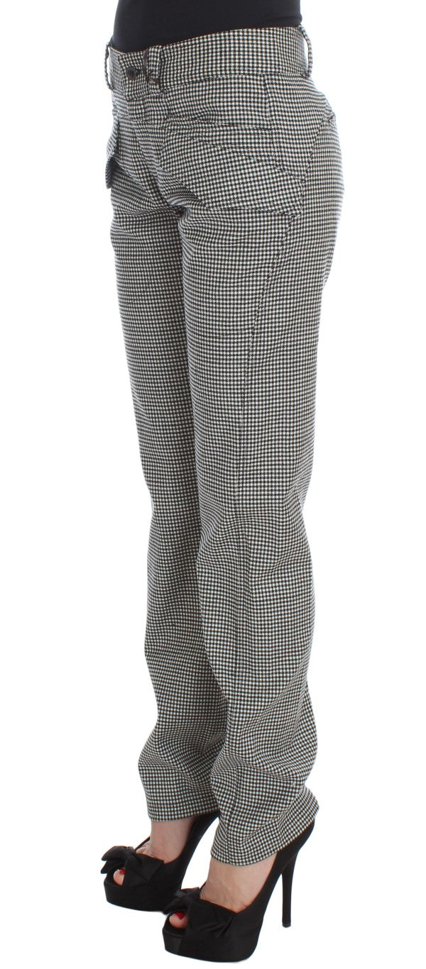 Schwarz-weiß karierte Baumwoll-Luxus-Hose