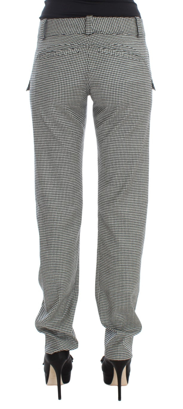 Schwarz-weiß karierte Baumwoll-Luxus-Hose