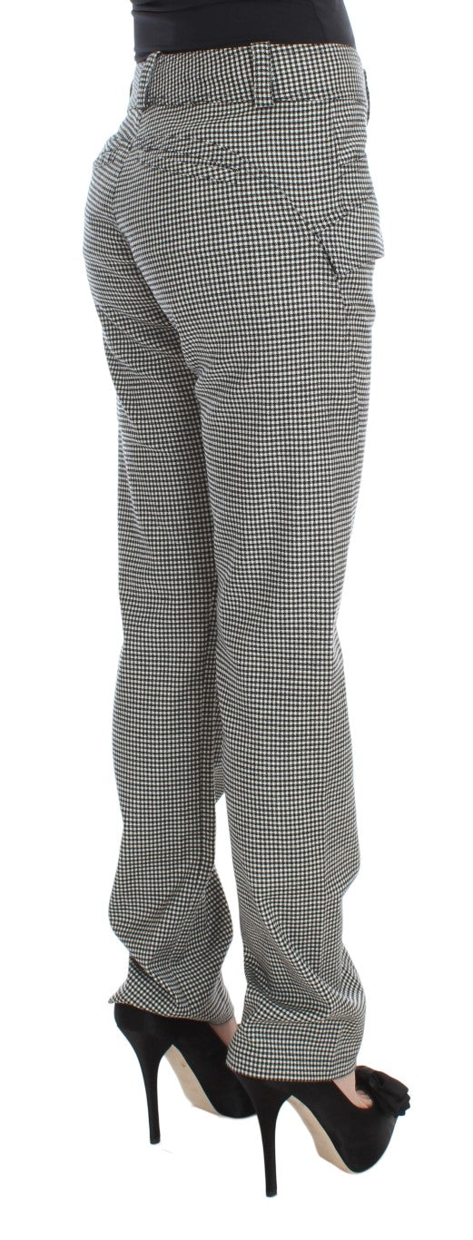 Schwarz-weiß karierte Baumwoll-Luxus-Hose