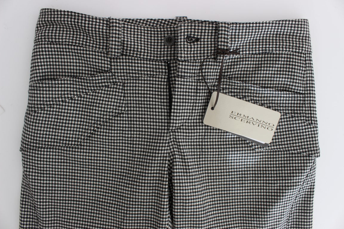 Schwarz-weiß karierte Baumwoll-Luxus-Hose