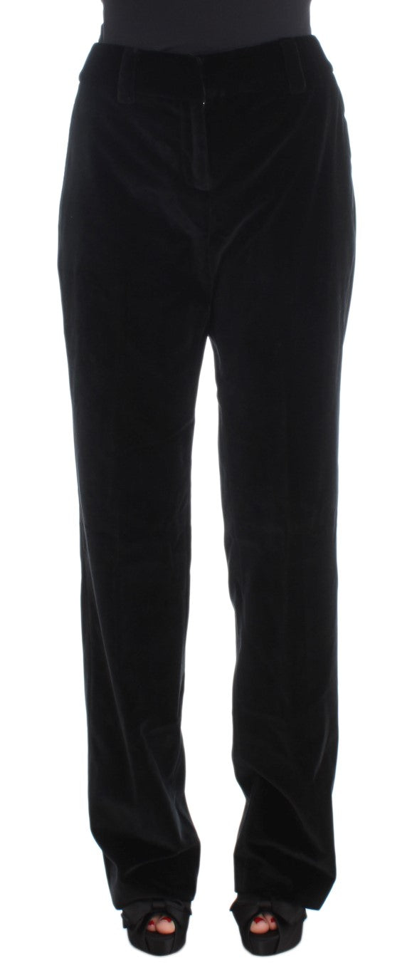 Schwarze Samt-Baumwoll-Hose mit geraden Beinen