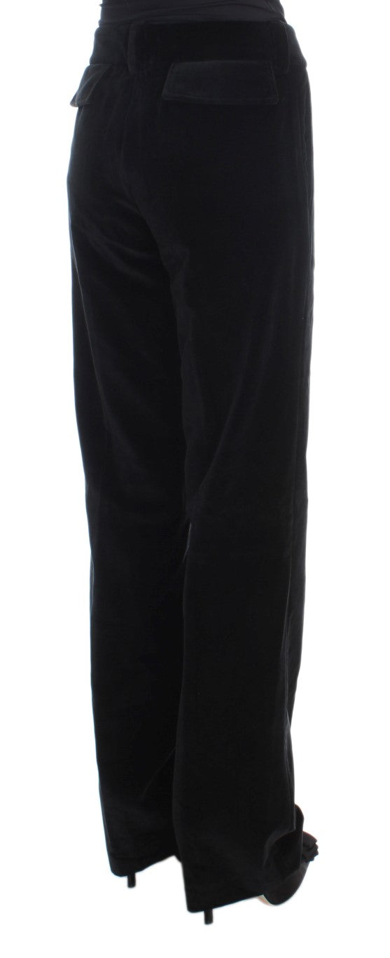 Schwarze Samt-Baumwoll-Hose mit geraden Beinen