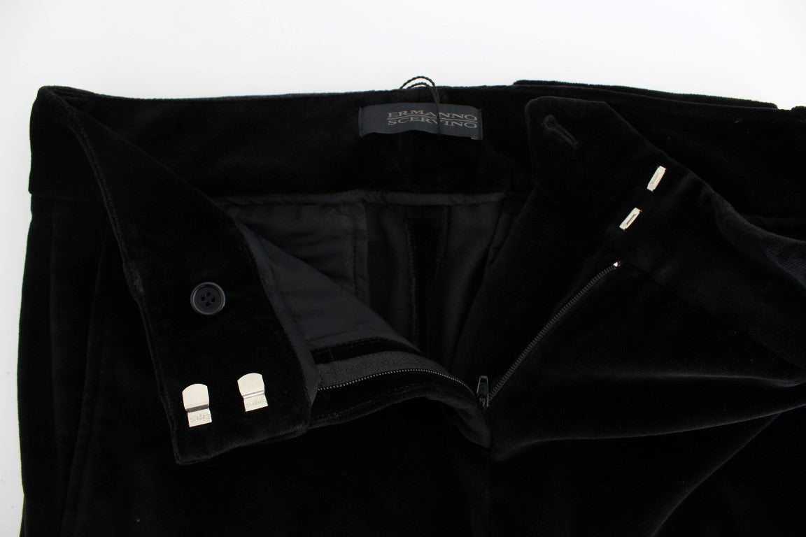 Schwarze Samt-Baumwoll-Hose mit geraden Beinen