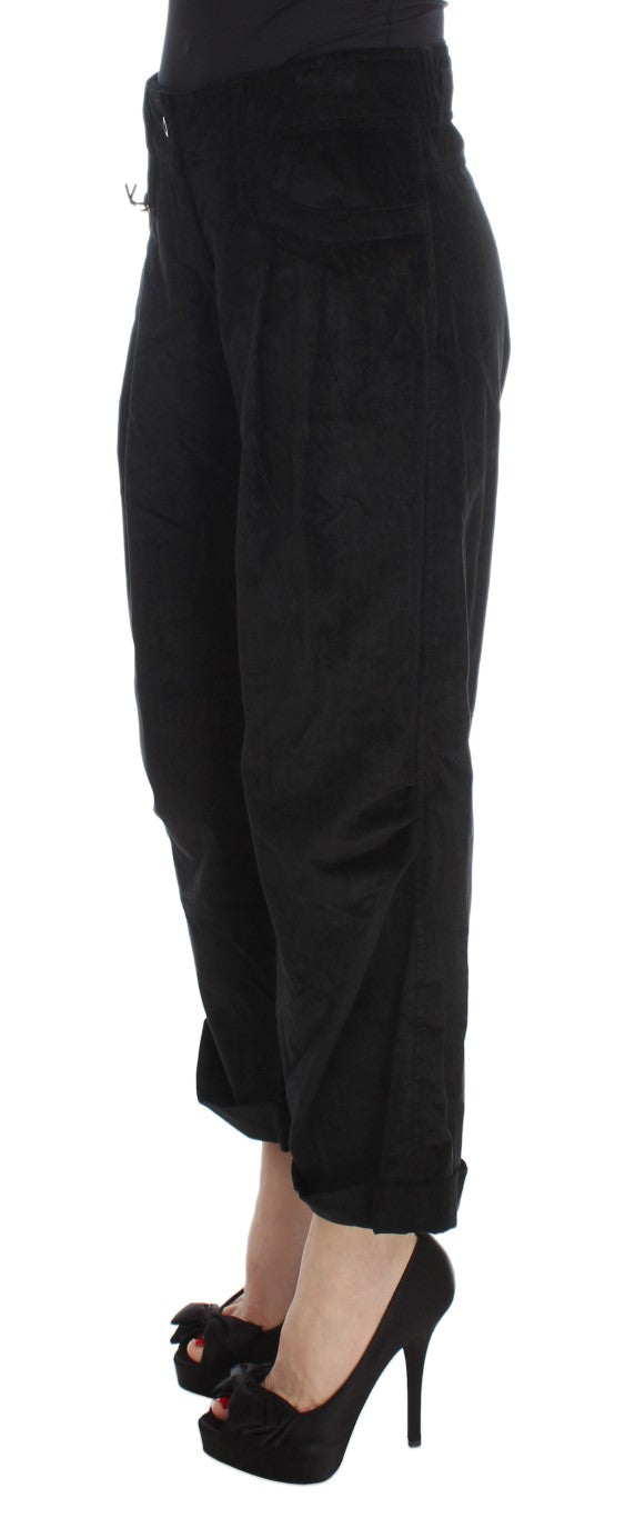 Schwarze Capri-Bootcut-Hose aus Samt und Baumwolle