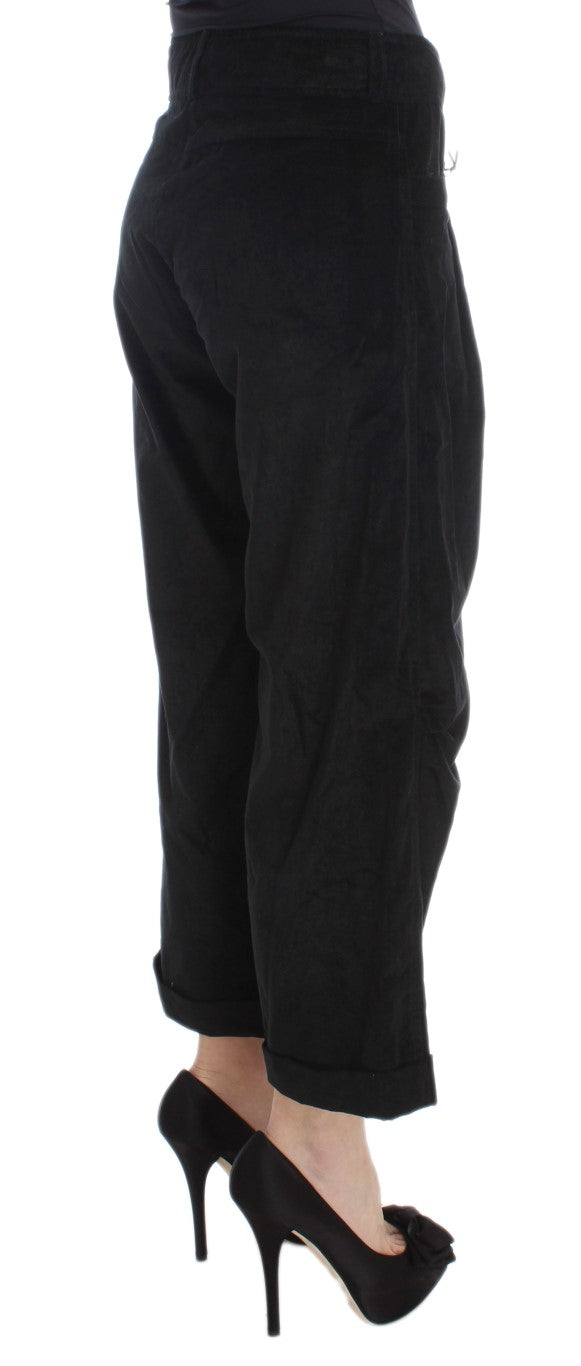 Schwarze Capri-Bootcut-Hose aus Samt und Baumwolle