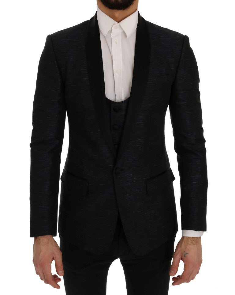 Elegantes blau-schwarzes Slim Fit Anzug Ensemble