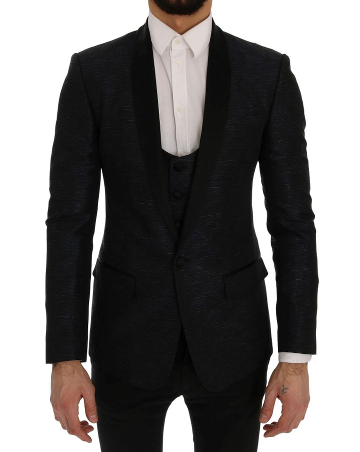 Elegantes blau-schwarzes Slim Fit Anzug Ensemble