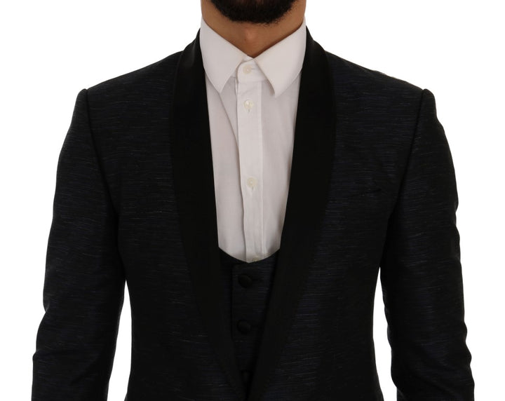 Elegantes blau-schwarzes Slim Fit Anzug Ensemble