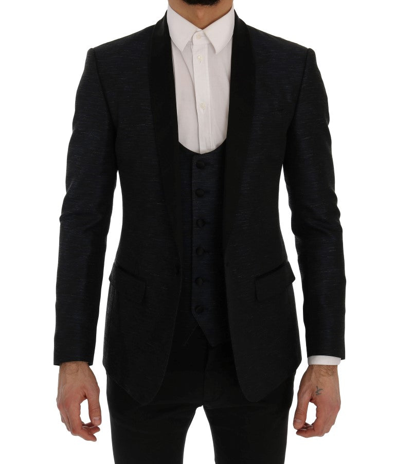 Elegantes blau-schwarzes Slim Fit Anzug Ensemble